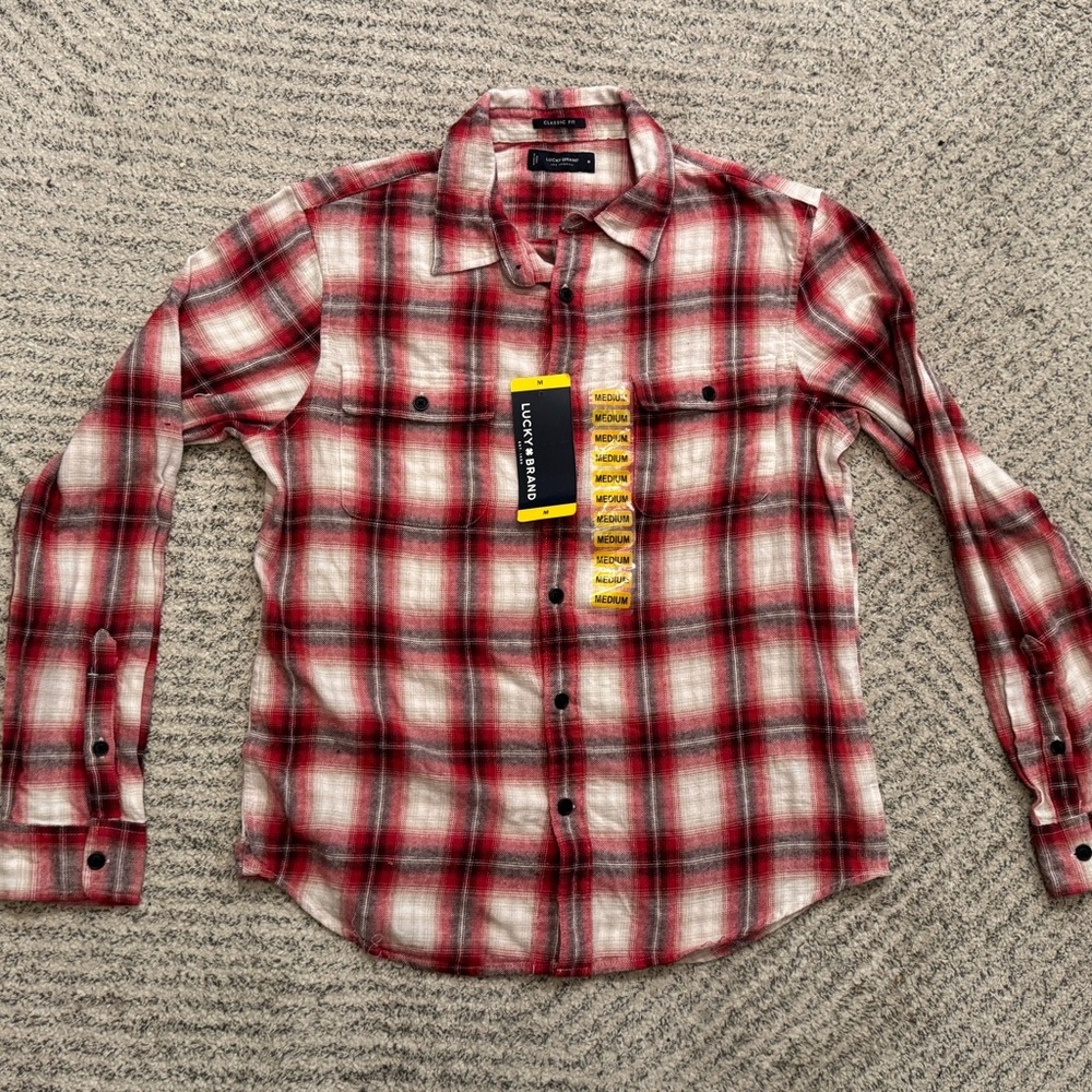 Lucky Brand Flannel Shirt – Red, White & Grey Plaid